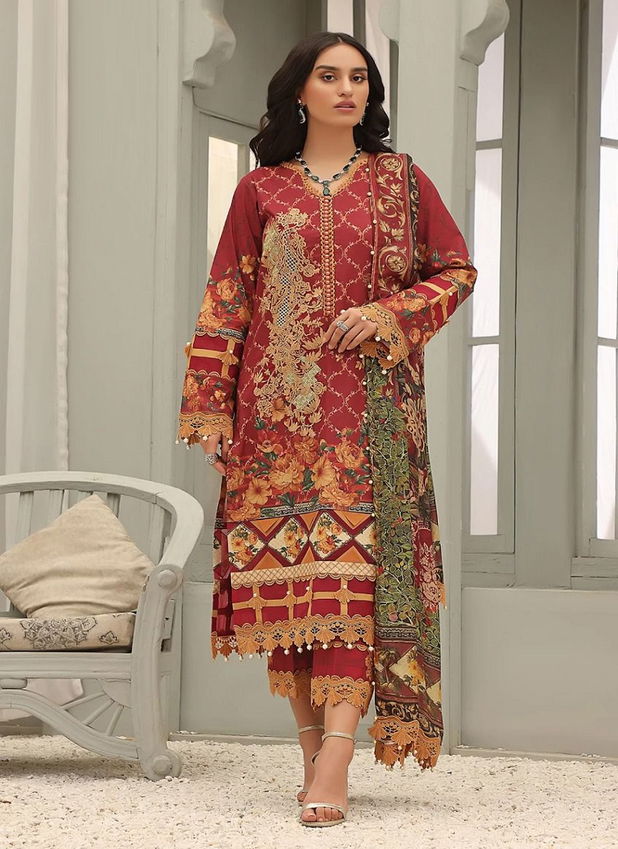 Al Karam Queens Court Fancy Wear Cambric Cotton Latest Dress Material Collection